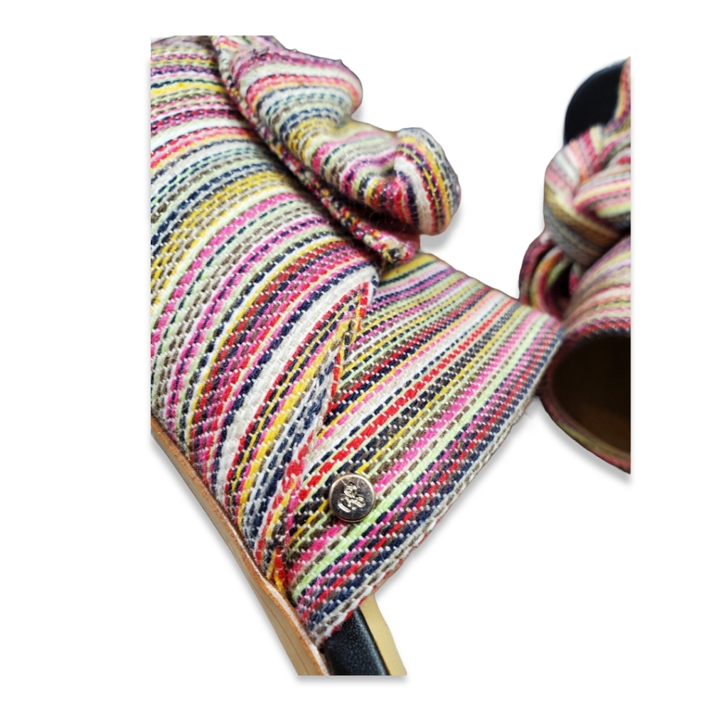 Sam Edelman Women's Yumi Bow Bright Multi Striped Mule Sandals Size 6M, - Picture 7 of 7